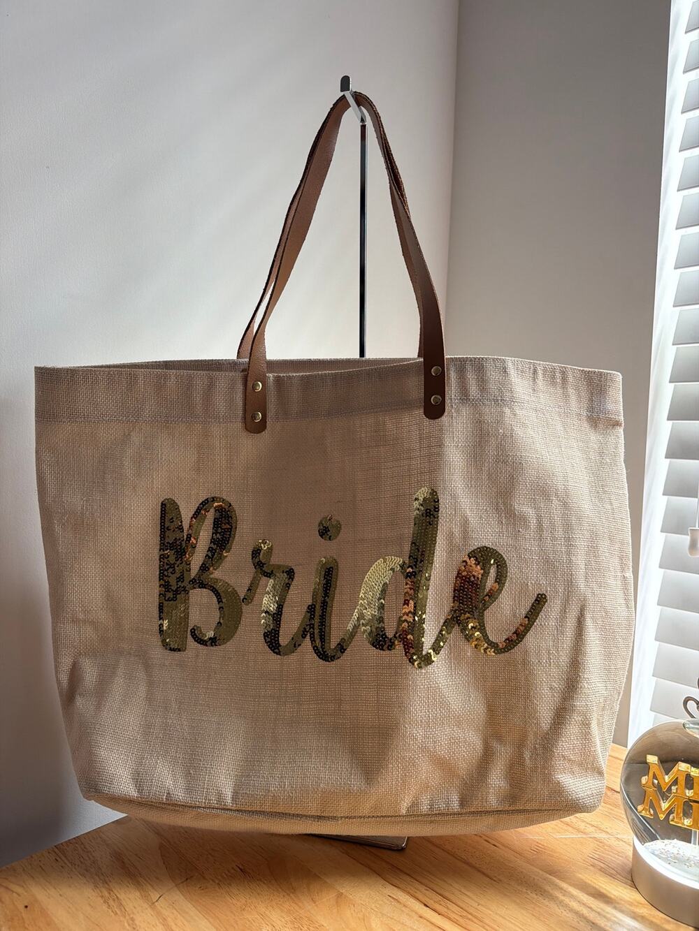MudPie Bride Sequin Tote Bag Large Wedding Bridal Beach Honeymoon Carryall - Picture 1 of 6